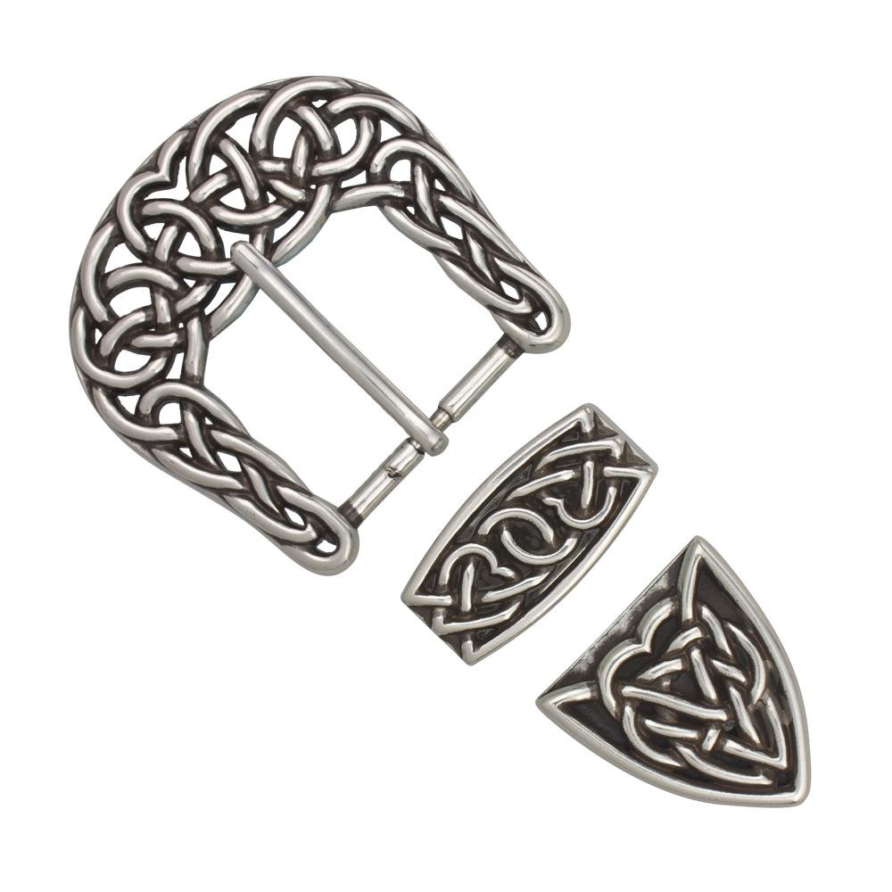 Boucle de ceinture 3 pièces - CELTIQUE - ARGENT ANTIQUE BRILLANT - 38mm