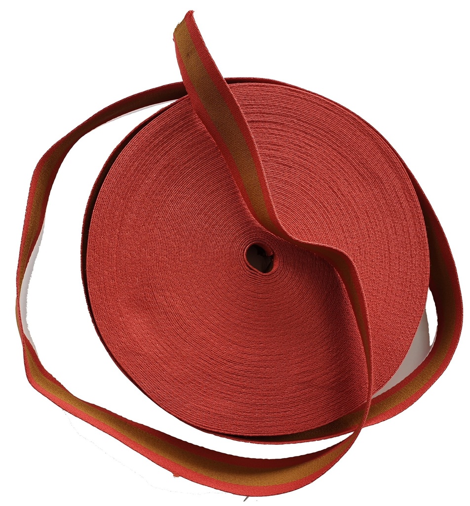 Sangle Polyester - Rouge et Beige - Fibre 40 mm x 1 Mètre